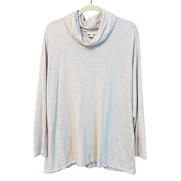 PureJill Fleece Cowl Neck Tunic Top Oatmeal Large Cozy Casual Neutral Coastal - Picture 1 of 5